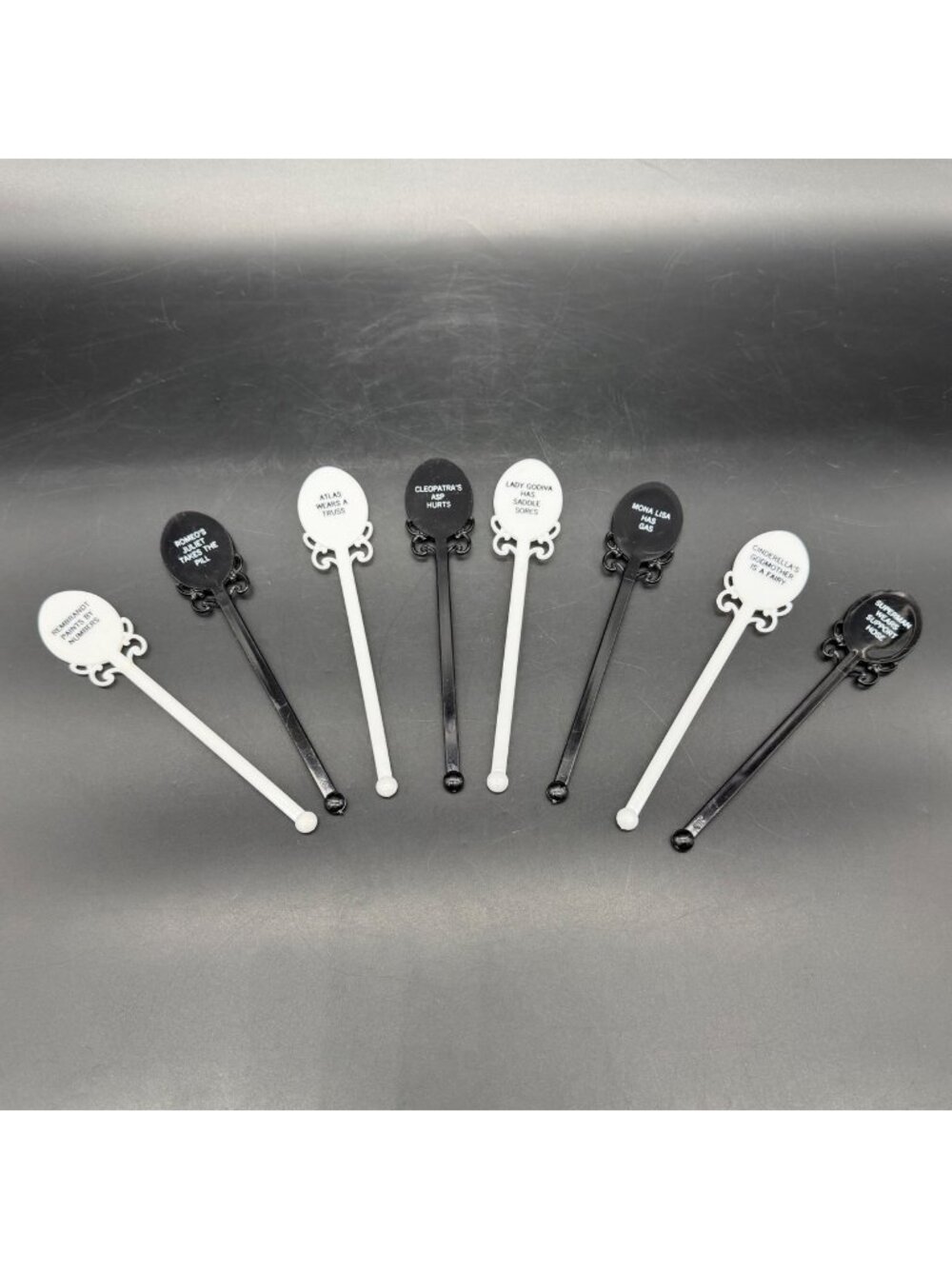 Vintage Cocktail Stirrers Sticks Kitschy Humor Black White Plastic Barware